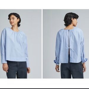 Everlane blue blouse poplin breeze shirt open back tie back cotton small new